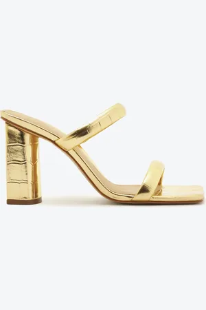 Schutz Sandália Salto Bloco Ully Couro Dourado