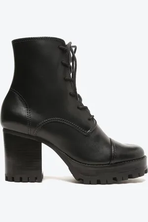 Schutz Bota Coturno Jeannine Tratorado Couro Preta