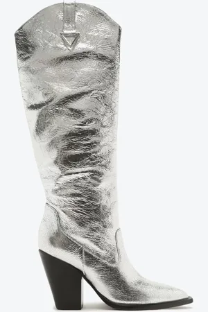 Schutz Bota Western Couro Prateada