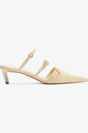 Schutz Mule Curve Heels Vinil Croco Bege