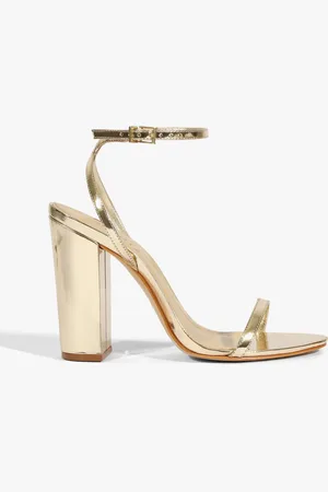 Schutz Sandália Salto Bloco Alto Couro Dourada