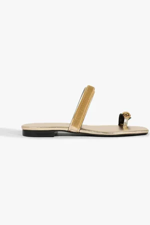 Schutz Sandália Rasteira Slide Couro Dourada