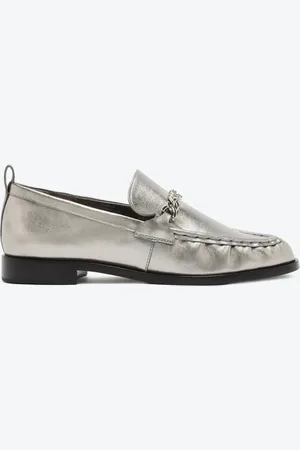 Schutz Mocassim Enfeite Metal Couro Prateado