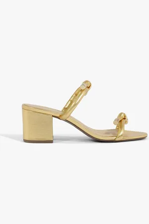 Schutz Sandália Mule Salto Bloco Dourada