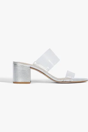 Schutz Sandália Mule Salto Bloco Vinil Metalizada Prata