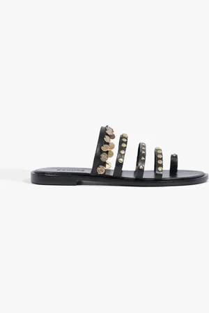 Schutz Sandália Rasteira Slide Couro Tachas Preta