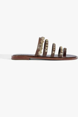 Schutz Sandália Rasteira Slide Couro Tachas