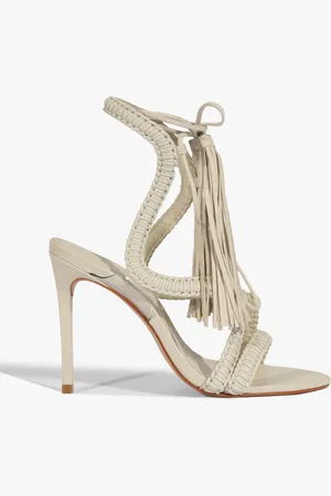 Schutz Sandália Salto Alto Lace Couro Off White