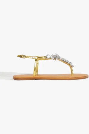 Schutz Sandália Rasteira Couro Glam Dourada