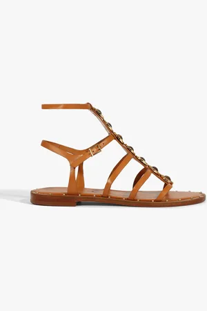 Schutz Sandália Rasteira Couro Metal