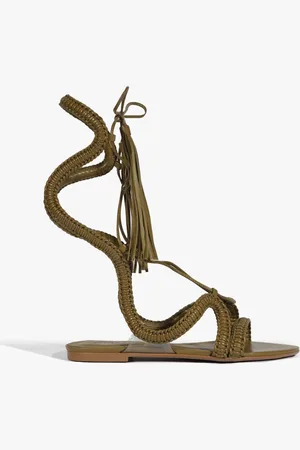 Schutz Sandália Rasteira Lace Couro Militar