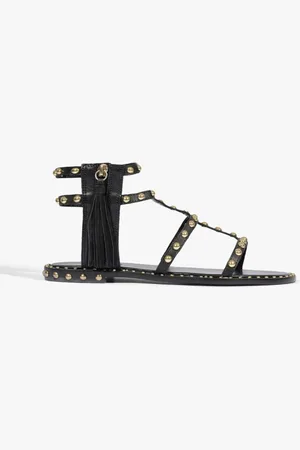 Schutz Sandália Rasteira Kanya Gladiadora Couro Tachas Preta