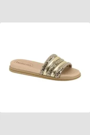 BEIRA RIO Tamanco Feminino Papete Dourado Cristal