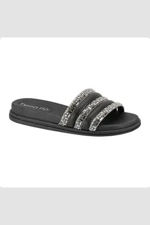 BEIRA RIO Tamanco Feminino Papete Preto Cristal Prata
