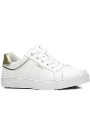 PEGADA Tênis Moda Casual Feminino Em Couro Branco E Dourado Branco