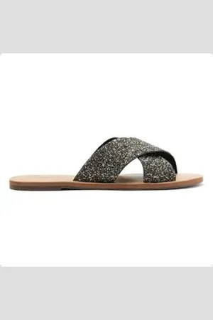 Anacapri Tamanco Feminino Rasteiro Preto Glitter Preto