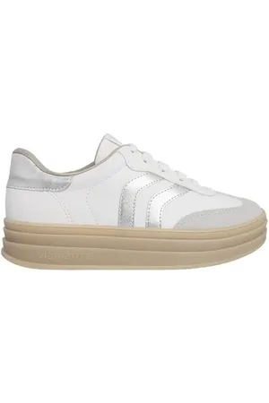 VIA MARTE Tênis Flatform Feminino Recortes Metalizados & Nobuck Branco