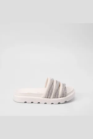 VIZZANO Tamanco Flat Tiras Entrelaçadas Strass Branco
