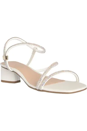 Penelope Sandália Penélope Salto Geométrico Tiras Strass Regulável Off White