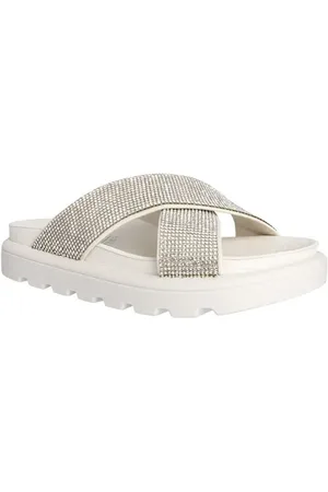 VIZZANO Tamanco Papete Flatform Tratorado Tiras Cruzadas Strass Off White