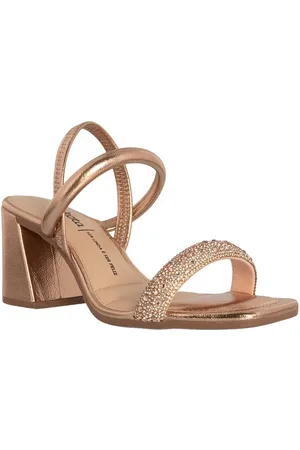 Dakota Sandália Salto Geométrico Detalhe Pedraria Metalizado Rose Gold