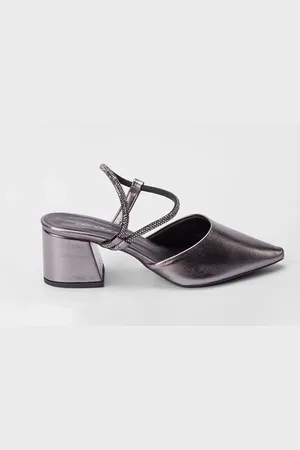 Penelope Scarpin Slingback Penélope Salto Geométrico Tira Strass Preto
