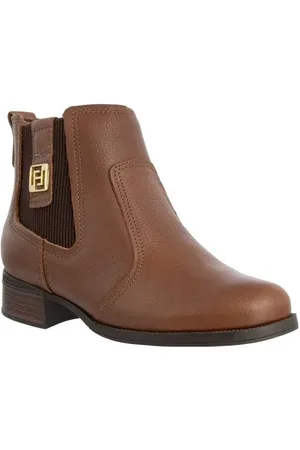 PEGADA Bota Chelsea Soft Touch Salto Bloco Pespontos Couro Caramelo