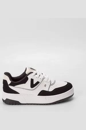 VIA MARTE Tênis Feminino Flatform Recortes Nobuck Preto & Branco
