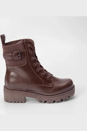 MOONCITY Bota Coturno Plataforma Detalhe Elástico & Fivela
