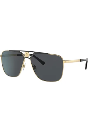 VERSACE Unisex Sunglass VE2238 - Frame color: Ouro/Preto fosco, Lens color: Cinza-escuro
