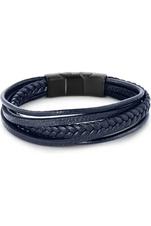 Life Pulseira Trançada em Couro Azul com Aço