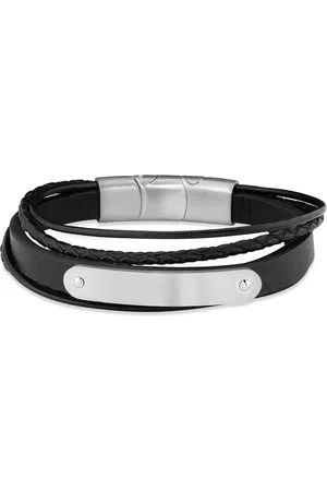 Life Pulseira em Couro Preto com Aço