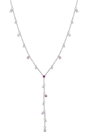 Life Colar Ocean Gravatinha Prata Cravejado Rosa e Incolor