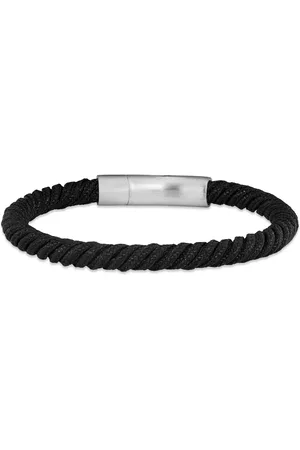 Life Pulseira Masculina Aço e Corda Preta 19,5 cm