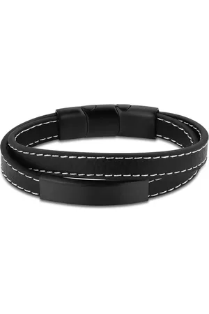 Life Pulseira em Aço e Couro Preto