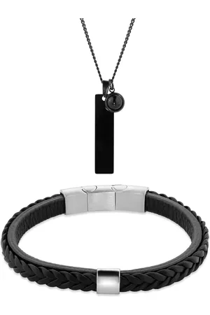 Life Kit Masculino Pulseira Couro Trançado e Colar Placa
