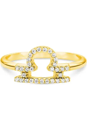 Life Anel Signo Libra em Prata 925 com Banho de Ouro Amarelo 18k e Pedras Incolores