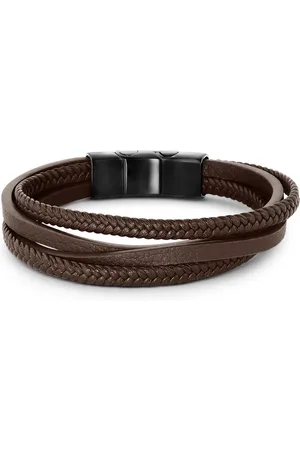 Life Pulseira em Couro Marrom e Preto com Aço