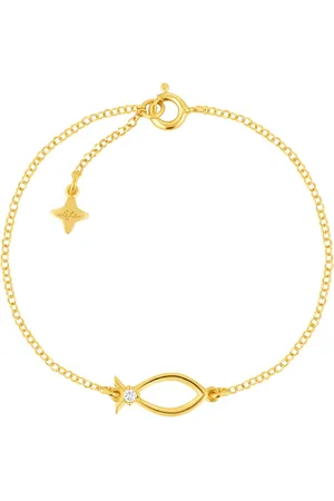 Life Pulseira Religião ll Peixe Cristão em Prata 925 com Banho de Ouro Amarelo 18k e Pedras Incolores