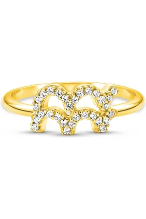 Life Anel Signo Aquário em Prata 925 com Banho de Ouro Amarelo 18k e Pedras Incolores
