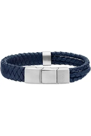 Life Pulseira em Couro Azul com Aço