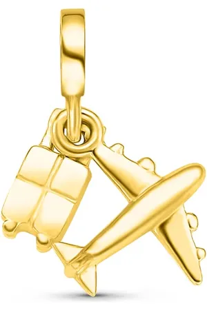 Life Pingente Viagens Avião e Mala em Prata 925 com Banho em Ouro Amarelo 18k