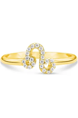 Life Anel Signo Leão em Prata 925 com Banho de Ouro Amarelo 18k e Pedras Incolores