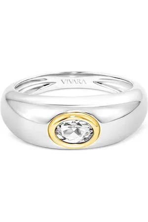 Vivara Anel Bombe em Prata 925 e Ouro Amarelo 18k com Topázio Incolor