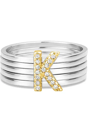 Vivara Anel Letra K em Prata 925 e Ouro Amarelo 18k com Diamantes 0,06 ct