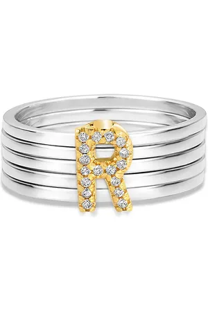 Vivara Anel Letra R em Prata 925 e Ouro Amarelo 18k com Diamantes
