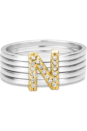 Vivara Anel Letra N em Prata 925 e Ouro Amarelo 18k com Diamantes 0.07 ct