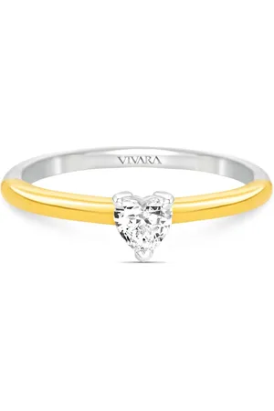 Vivara Anel Solitário Lume Coração em Prata 925 e Ouro Amarelo 18k com Diamante de Laboratório 0,24 ct