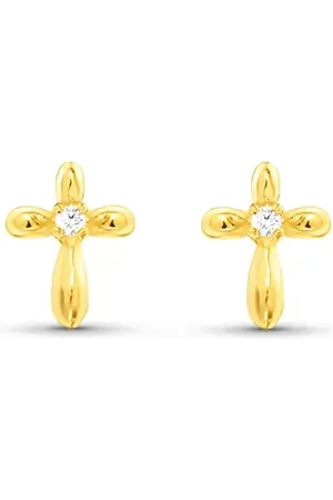 Life Brinco Petit II Cruz Prata Banho Ouro Amarelo Cravejado