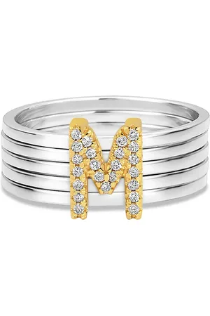 Vivara Anel Letra M em Prata 925 com Ouro Amarelo 18k e Diamantes